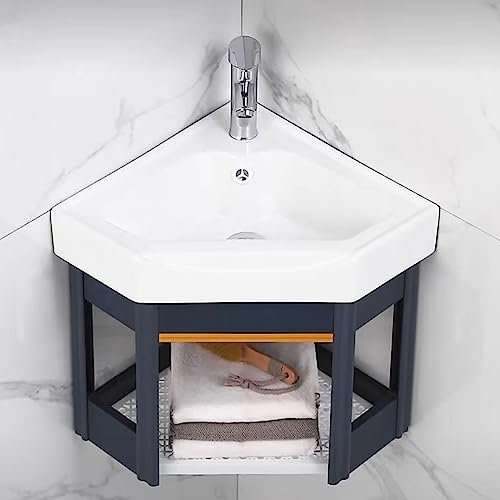 Badezimmer-Eckwaschbecken, Waschbecken zur Wandmontage, kompaktes weißes Waschbecken, kratz- und schmutzabweisende Oberfläche, Kombination für kleine Räume, Wandschrank-Set-Design, weißes Waschbecken