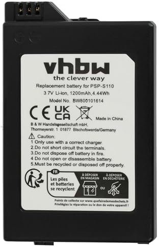 vhbw 1x Akku kompatibel mit Sony PlayStation Portable Slim & Lite PSP-2000, PSP-2001, 2. Gener Spielekonsole (1200 mAh, 3,7 V, Li-Ion)