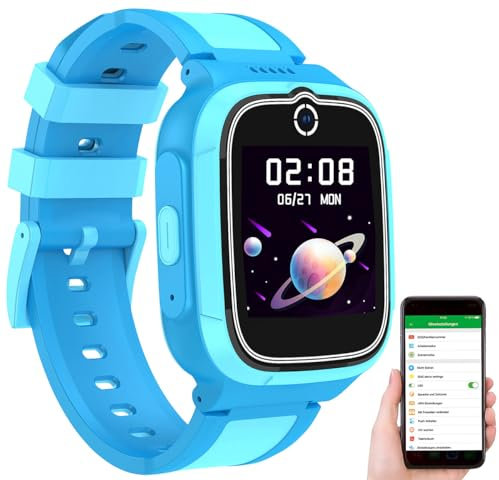 TrackerID Kinder Uhren: 4G-GPS-Kinder-Smartwatch, Videoanruf, Kratzfestes uhrglas, Herzfrequenz, blau (Smartwatch mit Simkarte, SIM, Armbanduhren)