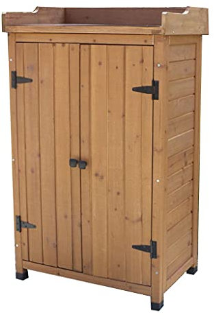 Trä utomhus förvaringsskåp vattentätt verktygsskjul för trädgård balkong innergård träfärg (66 x 40 x 104 cm)