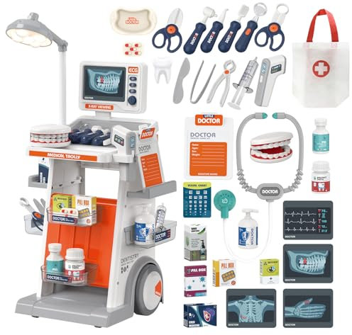 RedCrab Arztkoffer Spielzeug Kinder, 30Pcs Doktorspiele Zubehör Medizinischer Wagen Spielset mit Stethoskop, Thermometer und Spritze, Geschenk für Kinder Rollenspiel Spielzeug ab 3 Jahren