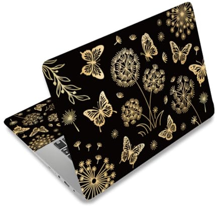 PLIGREAT Autocollants pour Ordinateur Portable de 12 13 13.3 14 et 15 pouces Motif Papillons Dorés Universels Amovibles et Imperméables