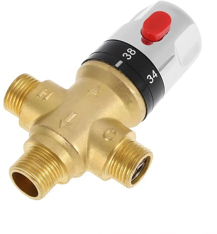 Bohaner Thermostatic Mixing Valve Blending Valve Water Temperature Control Pipe Basin Thermostat Control Brass 3-Way Hot Cold Water Regulator 1/2 BSP for Bathroom Washroom Kitchen