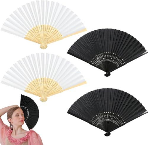 BFSYRR Hand Fan Folding, Folding Fan, 4 Pcs Chinese Paper Fans, Hand Fans for Women Folding, Handheld Fan Folding for Wedding Guests, Dance Performances and Home Decor