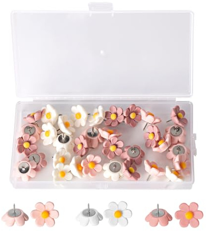 33 Pcs Flower Drawing PinsCute, Flower Push Pins for Cork Board Pinss, Push Pins for Pin Board Notice Boards Pinboard Hanging Posters Photos Wall Decorations Thumbtacks(White, Pink, Dark Pink)