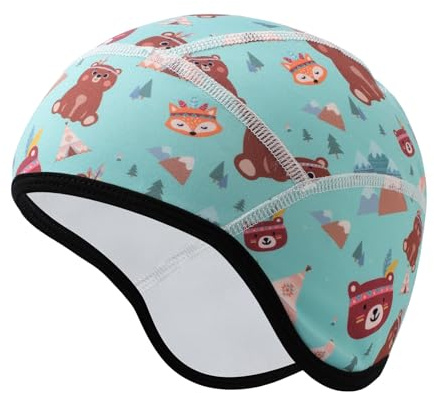 Risipu Gorro de invierno para niños, forro para casco de bicicleta, gorro de esquí con protección para las orejas, gorro elástico para niños y niñas, Verde - Bosque Tema, Talla única