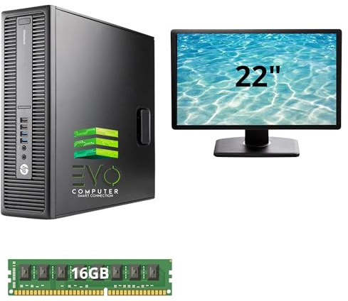 HP – 800 G2 Desktop | 16 GB RAM | 480 GB SSD | Monitor incluso | Intel Core i5 6a Gen | Potente computer per ufficio e lavoro quotidiano | Windows 11 Pro | ricondizionato (22 pollici)