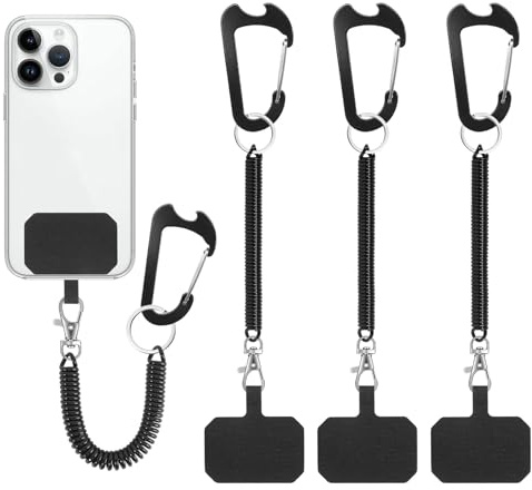 GFUEIGJ Mobilband med flexibel spiralkabel, 3 stycken mobiltelefon, stöldskydd, snodd, allmän mobiltelefonrem med flexibel spiralkabel, mobiltelefon, säkring, stöld, nyckelband för utomhus, vandring
