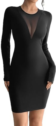Gkaopi Robe Femme Sexy à Manches Longues col Rond Robes Courte Bodycon Chic et Elegant Maille Mini Robe de Soirée Taille Haute Moulante Crayon Robes pour Cocktail Party Fête Club Bal Décontractée