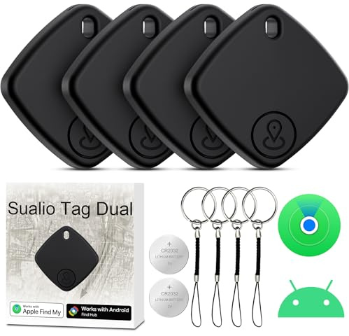 Smart Air Traceur Tag, Apple et Android Traceur Lot de 4, Fonctionne avec l’app Google Localiser ou Apple Find My, IP67, Batterie de Rechange Localisateur D’Objets pour clés/Portefeuilles (Noir)
