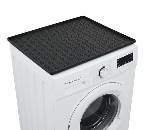 Culinavog Tapis Machine a Laver, Coussin de Machine à Laver Antidérapant, Protection de Sol avec Bords Surélevés de 2,3 cm, Pis de Protection Antidérapant pour Buanderie, Cuisine, Bains 60x60CM (Noir)