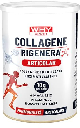 WHY SPORT COLLAGENE RIGENERA® ARTICOLAR- Collagene Idrolizzato Puro e Naturale - Con Magnesio, Vitamina C, Boswellia e MSM - Integratori Alimentari - Integratore Articolare - Gusto Neutro - 336 gr