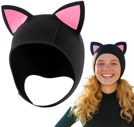 för - 47–63 cm justerbar termisk simhatt | Neopren dykhuva med kattöron | Unisex dykhjälm med kattöron-design för snorkling