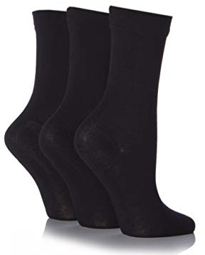 SockShop Ladies Gentle Bamboo Socks with Smooth Toe Seams In Plains and Stripes Pack of 3 Black 4-8