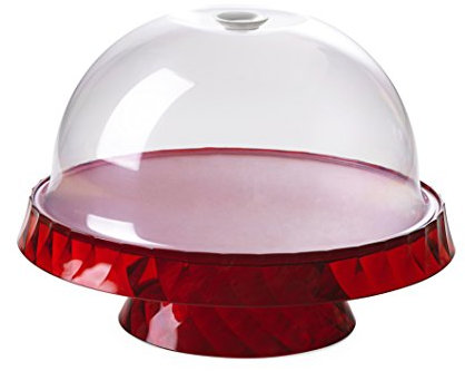 Omada Design Porta Torta con Alzata, Tortiera con Campana, Vassoio Double-face, Lavabile in Lavastoviglie, Made in Italy, Linea Diamond, Rosso