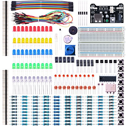 ELEGOO Kit de Componentes Electrónicos con Placa de Prototipos, Resistencias, Leds, Condensadores, Potenciómetro, para Kit de Aprendizaje UNO R3, Mega, Compatible con Arduino IDE
