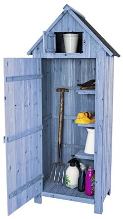 Airwave Outdoor Bideford Wooden Garden Tool Cabinet Shed, 3 Alternate Storage Spaces, Storage for Tools and Equipment, Wooden Latch (Blue)