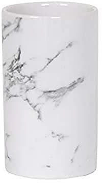MSV Zahnputzbecher Zahnbürstenhalter Toscana 10,5x6,3x6,3 cm Steinoptik - Marmor Weißige