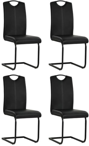 vidaXL 4X Sillas de Comedor de Tipo Voladizas Asientos de Salón Estilo Cantilever Muebles de Casa Hogar Sillón de Cuero Artificial Sintétito Negro