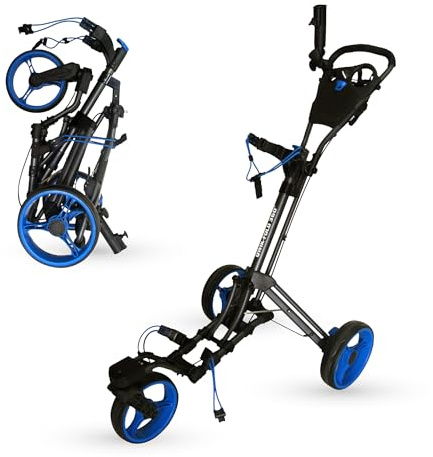 Qwik-Fold 360 Swivel 3 Wheel Push Pull Golf CART - 360* Rotating Front Wheel - ONE Second to Open & Close! (Charcoal/Blue)