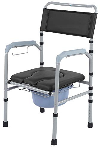 Adult Bedside Commode Toilet Chair, Height Adjustable Elderly Toilet Chair Commode with Chamber Pot, Toilet Seat with Comfortable Waterproof Sponge PU Leather Cushion 55 * 42.5 * 100.5cm