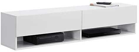 [en.casa] Hängeboard Halmstad 140 x 31 x 30 cm mit Schranktüren Hängeschrank mit Ablagefächern TV Lowboard Weiß