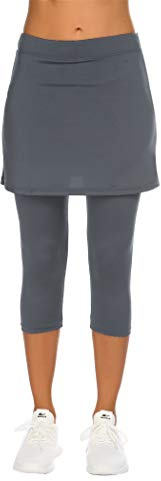 Balancora Femmes Jupe De Sport Jupe De Course Jupe De Tennis Jupe De Hockey Tight Capris Gym 3/4 Pantalon De Yoga avec Poches Et Prise Casque，Gris,Taille XXL