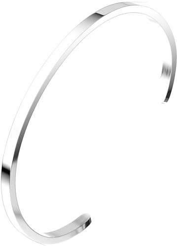 THIORA Armreif Damen & Herren | Premium Edelstahl Armband | Pärchen Partner Armband | Flexible Größe | Geschenk (Ohne Gravur - Silber)