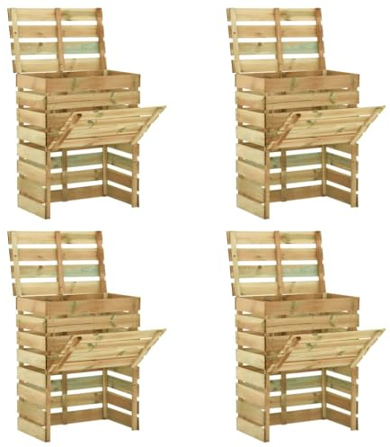 vidaXL 4X Madera Pino Impregnada Compostador Listones Jardín Reciclado Compost Rápido Cocina Patio Terraza Balcón Contenedor Compostaje 80x50x100 cm