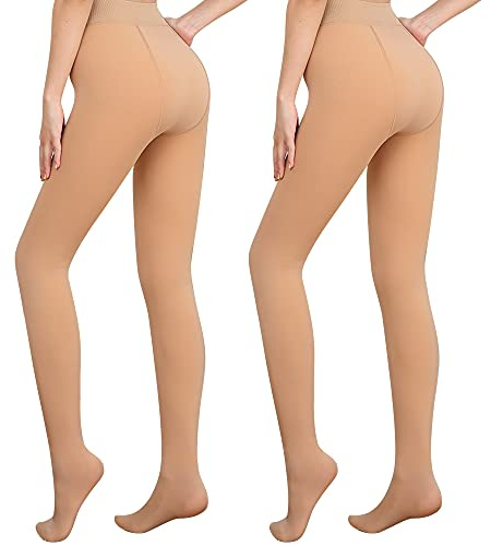 Libella Pacchetto da 2 collant termico donna con fodera interna invernale caldo coprente treggings senza cuciture vita alta collant sportivo multicolore Beige 4152 XL