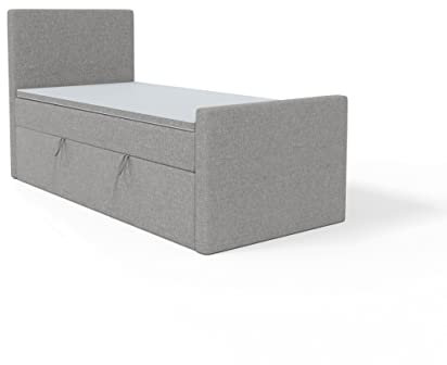 FEDVE Boxspringbett 100x200 Grau – Lautaro - Praktisches Bett mit Bettkasten – Gemütlich Einzelbett zum Schlafzimmer – Stabiles Kopfteil Bett mit Stauraum