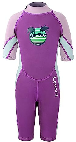 Lansru Neoprenanzug Kinder Kurz für Mädchen, 2.5mm Neopren Shorty Ultra Stretch, UV-Schutz Thermal Einteiliger Tauchanzug Schwimmen, Surfen, Wassersport