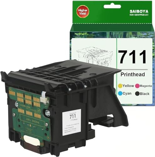 SAIBOYA 711 DesignJet Printhead High Yield Replacement Kit (C1Q10A) for HP DesignJet T530, T525, T520, T130, T125, T120 & T100 Large Format Plotter Printers (with Chip) Print Head