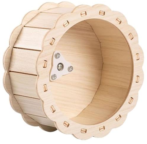Housoutil Roue d'exercice pour Hamster et Hérisson en Bois Beige Silencieuse, Jouet Interactif pour Garder Votre Petit Animal Actif en Bonne Forme Pendant Le Jeu