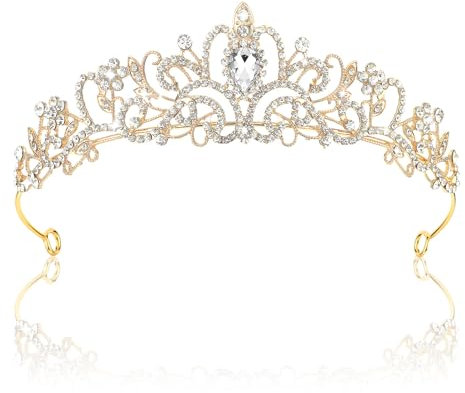 Gjinxi Königin Krone Hochzeit Braut Kristall Tiara Goldene Krone Kristall Tiara Braut Stirnband Strass Krone für Frauen Mädchen Geburtstag Hochzeit Festzug Abschlussball Party