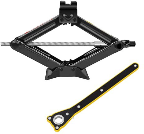 2T Scissor Jack Car Jack with Larbor-Saving Ratchet Wrench Easy to Lift or Low, Adjustable Lifting Height from 90mm to 360mm, Lightweight Portable Scissor Lift Jack for Small, Medium Vehicles
