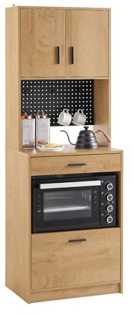 SoBuy Mikrowellenschrank mit Pegboard Hochschrank Sideboard Küchenschrank mit Mikrowellenablage Aufbewahrungsschrank Küchekommode Küchentrolley Vintage BHT ca. 60x170x40cm FSB98-N