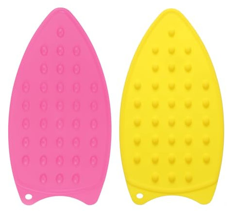sourcing map 2pcs Silicone Iron Rest Pad, Multipurpose Iron Hot Resistant Mat Iron Rest Plate for Ironing Board Hot Heat Resistant Steam Compact Mat, Fuchsia/Yellow