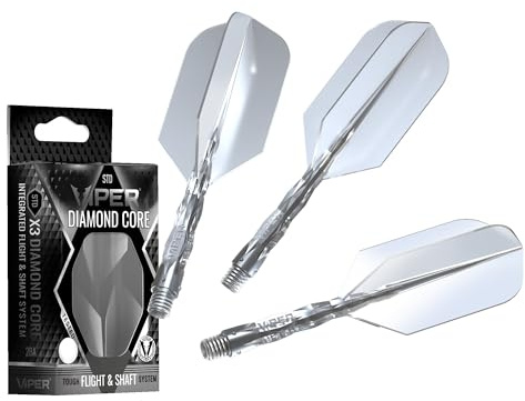 Viper Diamond Core Integrated Dart Flight & Shaft System - Precision Darting Accessory with Tough Polymers for Enhanced Performance, Set of 3, InBetween Shaft, Slim Flight, Clear