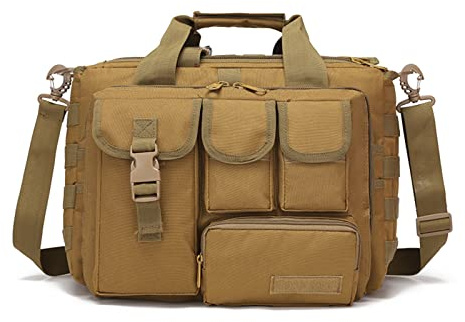 YunYunStrap taktisk portfölj datorväska 15 tum, multifunktionell militär laptop messengerryggsäck för män, Khaki