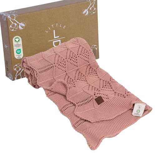 Little Dedi Emily Design 100% Organic Cotton Baby Blanket 80 x 100 cm Pink - GOTS Certified, Soft Swaddling Cloth, 80 x 100 cm, Gender Neutral, Newborn Cuddly Blanket