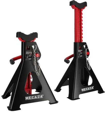 MECA24 Jeu de 2 chandelles Hautes 3 tonnes - Chandelles Voiture Utilitaire - Système à crémaillère - Ht 319 à 482mm Max - Poignée Acier