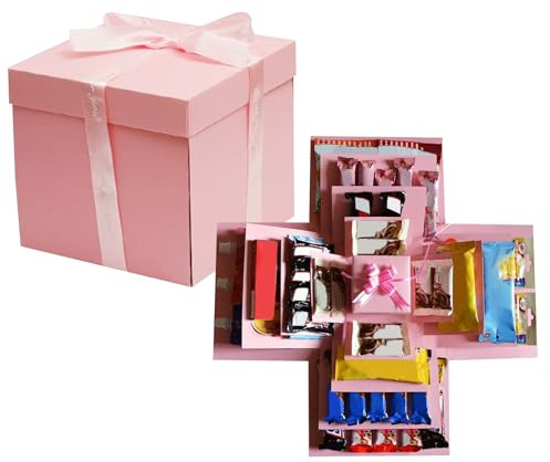 Boîte à explosion de mariage, boîte cadeau créative à 5 couches, pour bonbons, anniversaire, anniversaire de mariage, cadeau de Saint-Valentin (rose)