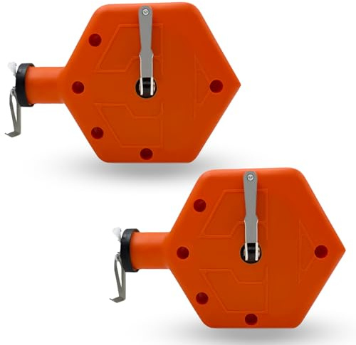 CREAWEA 2PCS Heavy Duty Chalk Line, Professional Construction Marking Tool, 100-Foot Line, Ergonomic Design, for Measuring and Layout (Orange), Chalk Not Included