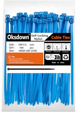 Oksdown 100 Pack Blue Plastic Cable Ties 100mm×2.5mm Small Nylon Premium Self Locking 4 inch/10 cm Long Zip Tie Wraps