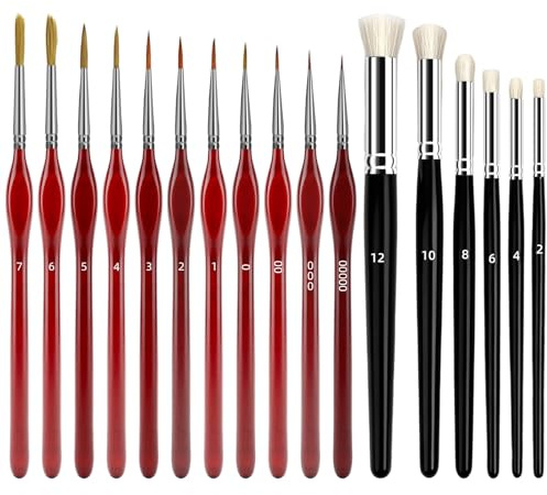 Juego de pinceles para artistas en miniatura, 6 pinceles de secado y 11 pinceles finos para detalles, pequeños detalles, juego de pinceles para modelismo, pintura por números para pintura acrílica