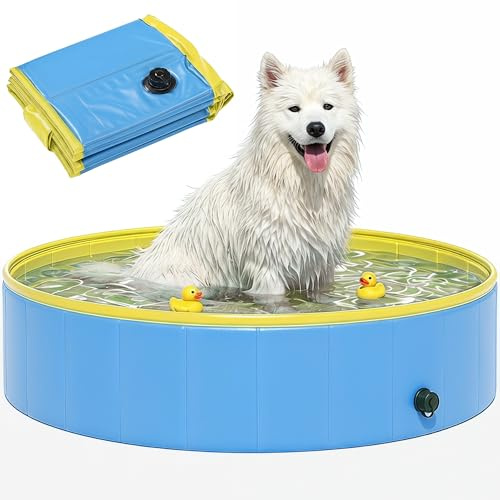 PawHut Piscina per cani di taglia grande e extra grande, 120 x 120 cm, blu