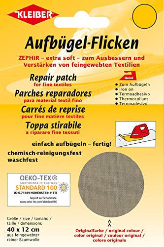 Kleiber 40 x 12 cm Ausbesserungsflicken für feine Strickwaren aus Baumwolle zum Aufbügeln, Beige