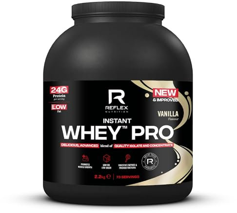 Reflex Nutrition Instant Whey™ Pro - 80% Whey Protein Powder, Low Fat, Low Sugars - Thin Textured Protein Shake for Post Workout Muscle Growth or Tasty Protein Snack (Vanilla, 2.2kg, 77 servings)