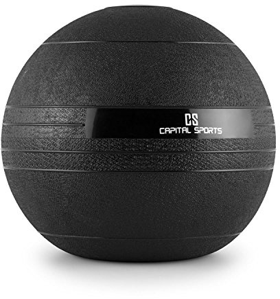 CAPITAL SPORTS Groundcracker Pelota de Peso (Balón Medicinal Goma, Relleno Arena y Hierro, lanzamientos sin Rebote, Superficie Rugosa Antideslizante, Entrenamiento Fuerza, Velocidad, Color Negro)